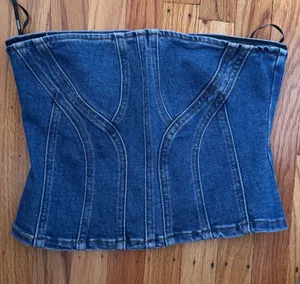 Forever 21 Dark Blue Denim Corset Crop Top thumbnail 1