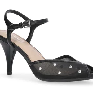 SCOOP Womens Mesh Peep Toe Studded 4” Heel Size 6.5 Ankle Strap Black Silver New thumbnail 1