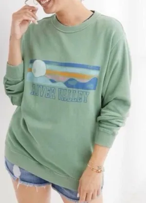 Aerie River Valley Graphic Sweatshirt Sage Green Oversized Crewneck XS NWT thumbnail 1