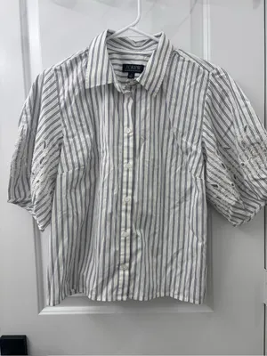 J crew eyelet puff sleeve shirt in striped cotton poplin thumbnail 2