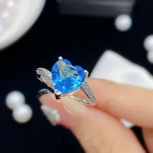 18K White Gold Plated Birthstone Blue Crystal Sapphire Love Heart Ring for Women thumbnail 1