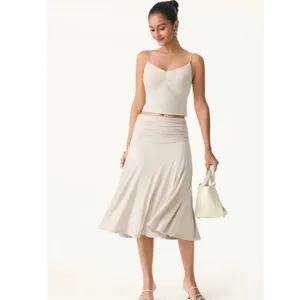 Brand New OGL Women's Size Small Flowy Side Ruched A Line Midi Skirt Teal thumbnail 2