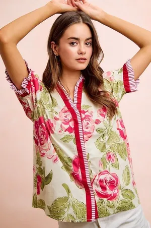 BiBi Floral Printed Woven Contrast Edge Ruffled Blouse‎ thumbnail 1