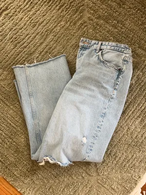 ZARA Wide-Leg High-Rise Jeans Raw Hem thumbnail 4