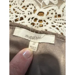 MYSTREE Faux Fur Lace Vest Shrug Brown Cream Boho Hippie Festival Size Small‎ thumbnail 5