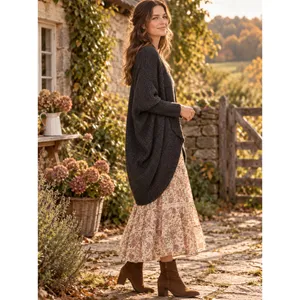 Anthropologie SLEEPING ON SNOW Primula Cocoon Cardigan Charcoal Gray Wool Large thumbnail 4