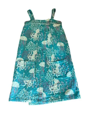 Mahogany Cotton Quilted Wrap Towel Dress Ocean Sea Life Print Womens L XL thumbnail 1