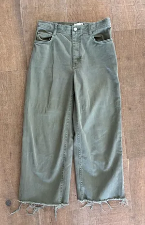 wilfred free raw hem green khaki ankle jeans wide leg thumbnail 1