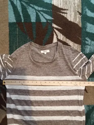 Madewell Heather Taupe Brown Striped Linen Summer Coastal Minimalist Top M thumbnail 5