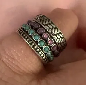 Sterling-Tone Stacked Beaded Accent Ring in Turquoise & Purple Set of 4 thumbnail 1