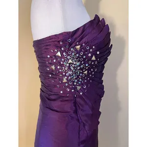 Nox Anabel Purple Pleated Rhinestone Sequin Beaded Strapless Party Mini Dress XS thumbnail 5