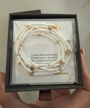 Gold Accent White Beaded Wrap Bracelet - Women Jewelry thumbnail 1