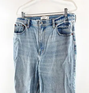 Abercrombie The 90's Straight Leg Ultra High Rise Slit Hem Jeans Blue 32 / 14 L thumbnail 8