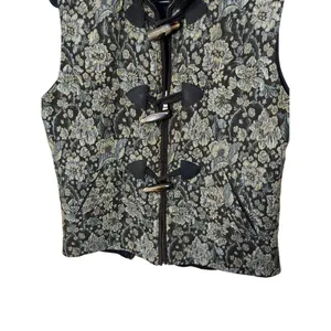 Vintage Baxis & Baxis Floral Tapestry Vest Faux Fur Collar‎ Toggle Closure Small thumbnail 3