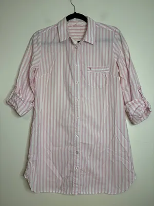 Victoria's‎ Secret Pink White Striped Cotton Button Down Nightshirt Medium thumbnail 1