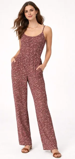 Aeropostale NWT Floral Jumpsuit Smocked Boho Cottagecore Wide Leg Flowy thumbnail 1