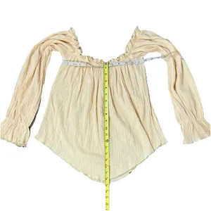 Vintage USA Cotton Gauze Prairie Peasant Blouse Off Shoulder Boho Top S thumbnail 5