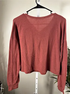 S228. Caution to the Wind Rust Henley Knit Long-Sleeve Top thumbnail 3