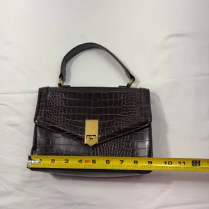 ALDO Brown Vegan Croc Leather Square Clasp Closure Flap Purse Crossbody Strap thumbnail 9
