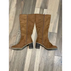 Faux Suede Brown High Boots Chunky Heel Size 8.5 NWT Made For Target thumbnail 3