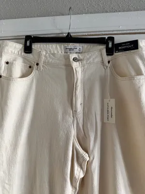 Abercrombie & Fitch Curve Love High Rise Boot Cut Jeans Size 30‎ Cream Color thumbnail 2