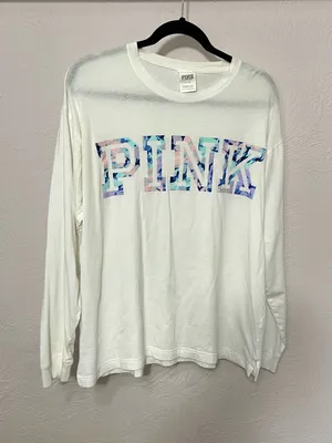 PINK Victoria's Secret White Tee with multi colored Logo thumbnail 1