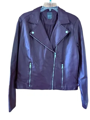Primark Burgundy Faux Leather Moto Jacket thumbnail 1