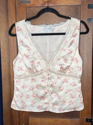 Dress Forum Womens Ivory Floral Satin Lace Cami Top Large Coquette Romantic Y2K thumbnail 2