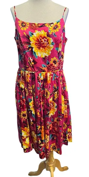Isaac Mizrahi for Target bold floral pink spaghetti strap sundress size 14 thumbnail 1