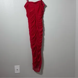 Wild Fable Women Elegant Red Spaghetti‎ Strap Dress Ruched Mesh Dress Sheer M thumbnail 8