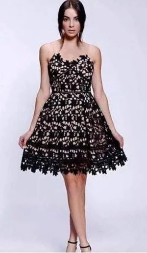Blush Noir Black Lace Fit Flare Mini Dress Womens Small LBD Whimsigoth Coquette‎ thumbnail 1