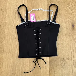 Edikted Corset Top Lace Halter Lesly Size XS Black White thumbnail 4