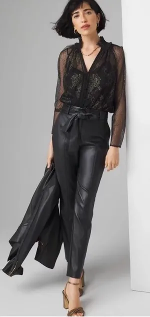White House black market black sheer blouse with matching cami set thumbnail 1