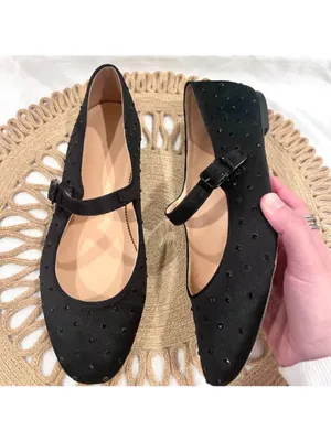 J Crew Mary Jane Satin Rhinestone Flats Black Jewel Size 11 Balletcore Coquette thumbnail 2