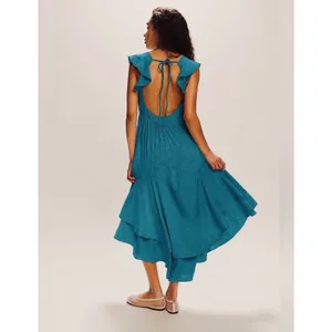 NEW Free People Free-est Tropic Teal Aquamarine String Of Hearts Midi Dress XS thumbnail 4