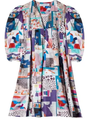HUNTER BELL Tuckernuck Jenkins Mini Dress Patchwork Print Cotton Puff Sleeve thumbnail 1