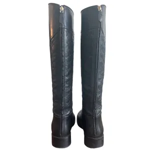Tory Burch Claremont Quilted Leather Riding Boots Black Gold Logo 8.5 thumbnail 3