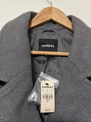 NWT Express Grey Pea Coat Size XL Wool Long Gray Tie NEW Women’s thumbnail 4