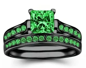Stainless Steel Green and Black Ring Women’s Size 7 thumbnail 1