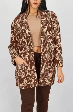 New MNG Mango Women’s XS Oversized Tropical Print Linen Blend Blazer Jacket thumbnail 1