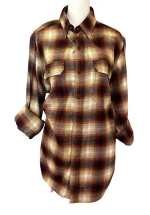 lumberjack chic Fall oversized buffalo plaid button down shirt 90s grunge M/L Size M thumbnail 1