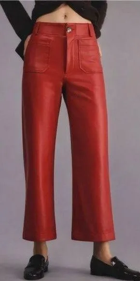 NWT Anthropologie‎ Maeve The Colette Faux Leather Crop Wide-Leg Pants Size 30 thumbnail 2