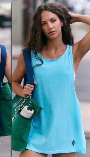 NEW Free People Movement FP Bright Blue Show Off Tunic Twisted Cutout Back Tank thumbnail 1