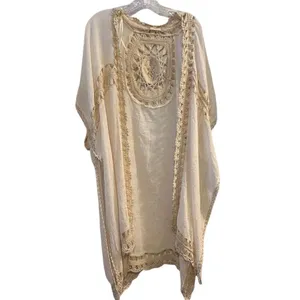 Altar’d State Cream Crochet Trim Midi Boho Festival‎ Kimono Kaftan XS Coverup thumbnail 2