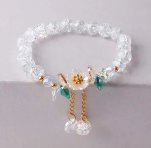 1Pcs Chic Camellia Glass Bead Bracelet White thumbnail 1