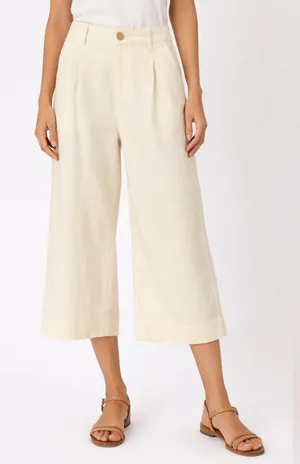Vince Cropped Wide Leg Pleated Pants Cream Linen Blend Culotte Minimalist Size 6 thumbnail 1