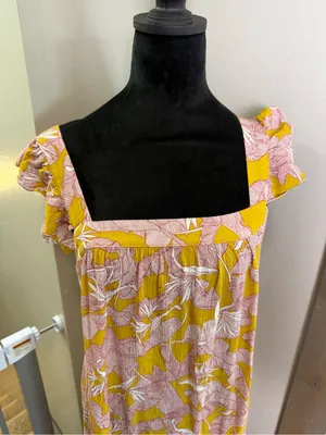 Knox Rose Square Neck Flutter Cap Sleeve Maxi‎ Dress Yellow Pink Floral Tropical thumbnail 3