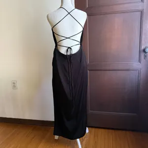 MANNING CARTELL | Miami Heat Black Satin Lace up strappy back Midi dress Size 8 thumbnail 3