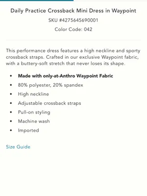 Anthropologie Daily Practice Waypoint Crossback Activewear Tennis Mini Dress XS NWT thumbnail 4