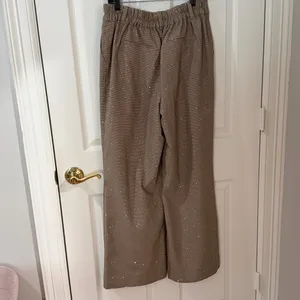 Elegant Tan Women's Pants wide leg plaid sequin stretch waist on 34th medium thumbnail 4